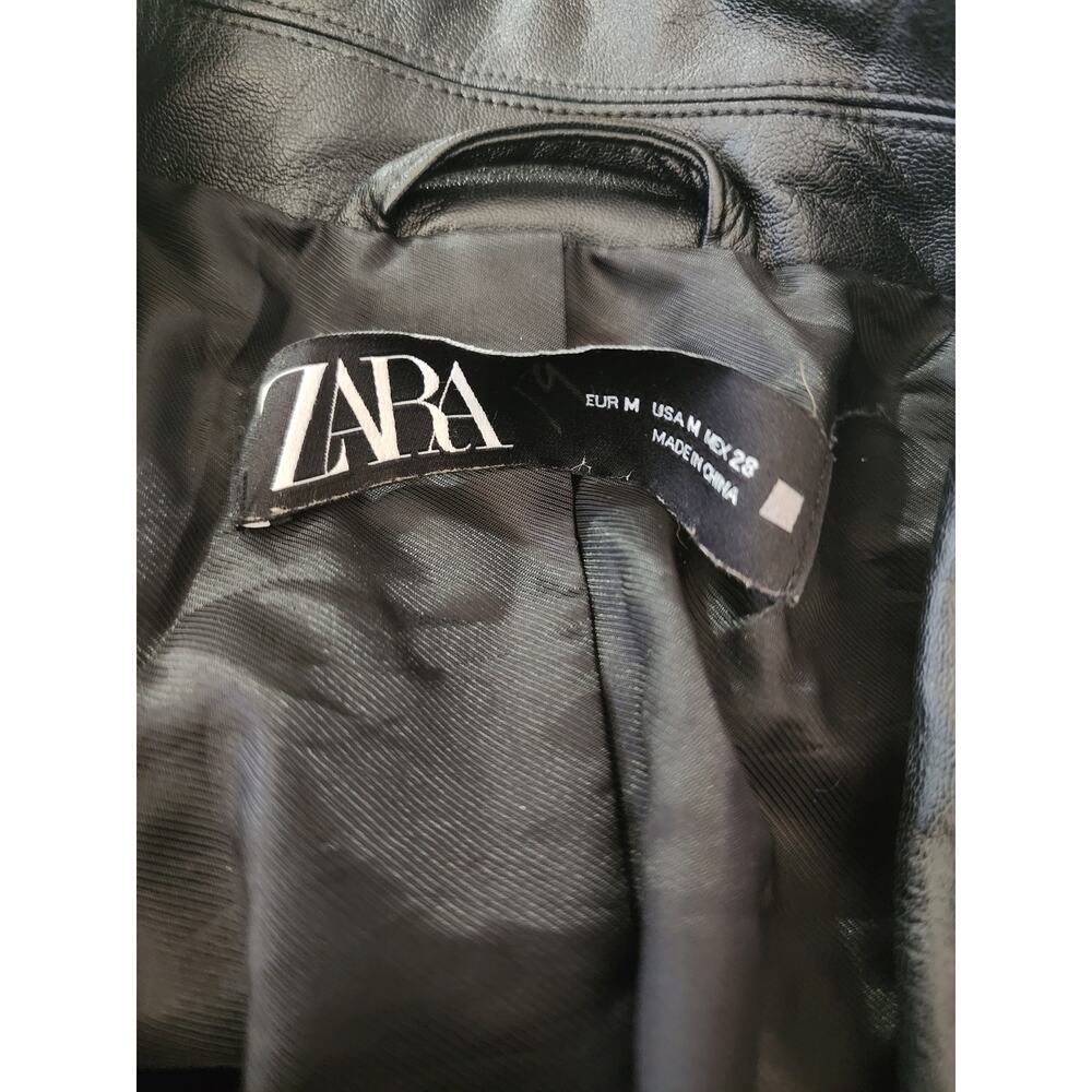 Zara Women's Black Oversized Faux Leather 2 Button Blazer Jacket Size Medium - Picture 6 of 7